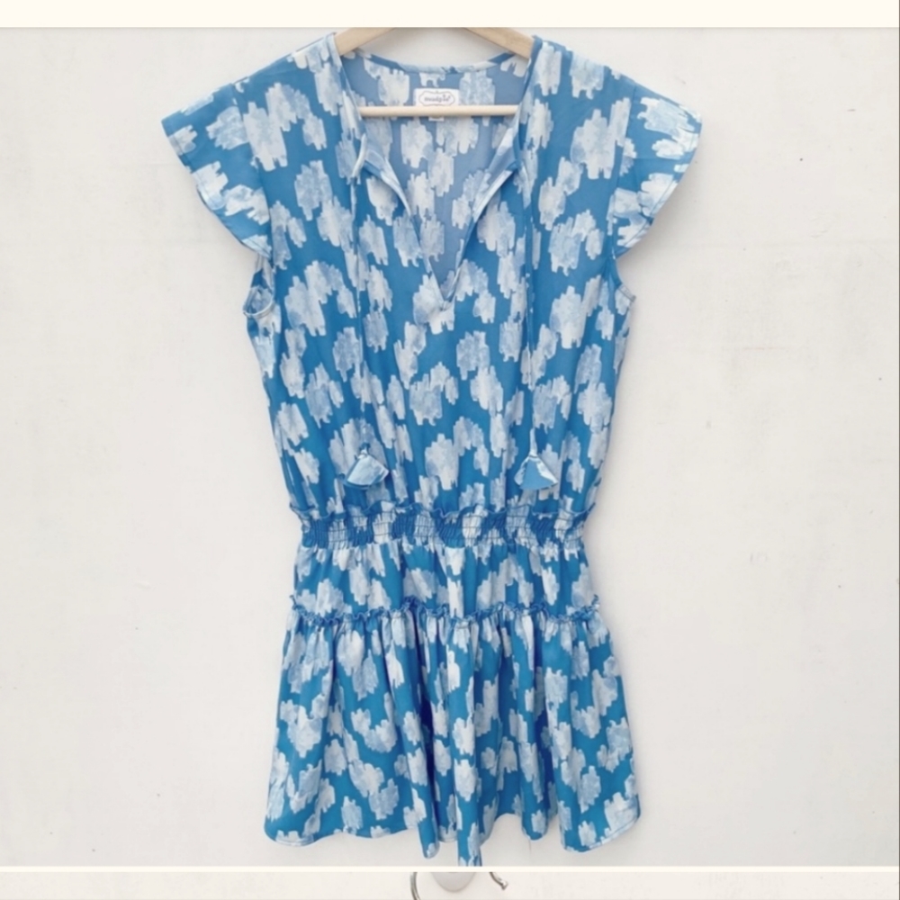 Mudpie Blue Printed Ruffle Flounce Dress
